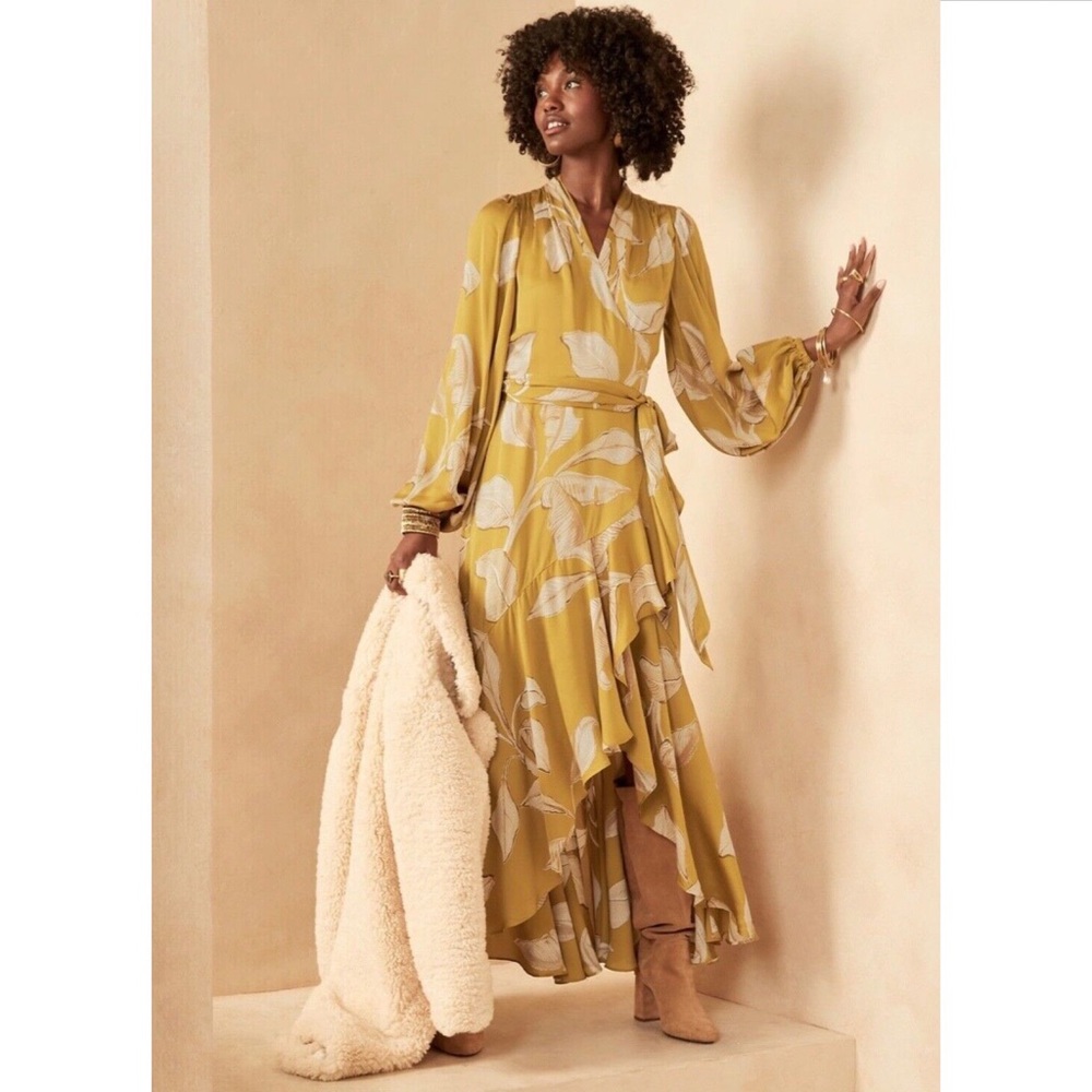 Banana Republic Satin Ruffle Floral Wrap Dress Sz Medium